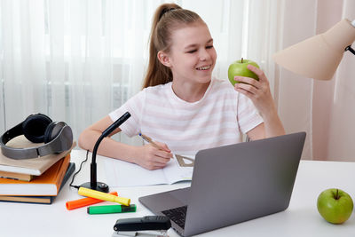 Girl attending online class