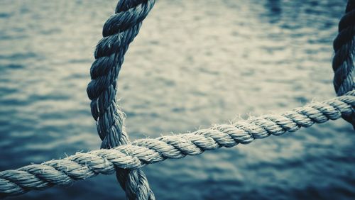 Close-up of rope tied on swing