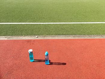 Water bottles on soccer field