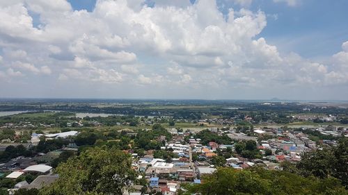 High angle view of townscape against sky