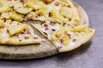 Close up of flammkuchen, a german pizza