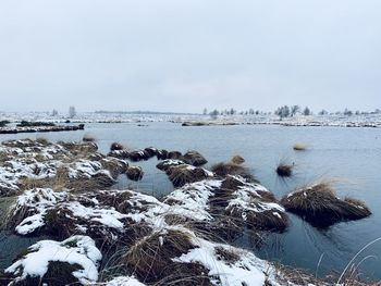 Scenic view of sea against sky during winter