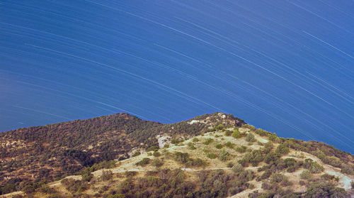 Scenic view of mountains against clear blue sky