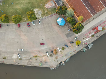 High angle view of cars on road in city