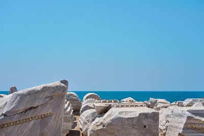 Panoramic view of sea against clear blue sky
