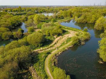 High angle view of lake amidst trees