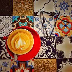 High angle view of coffee on table