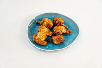 High angle view of food in plate on table