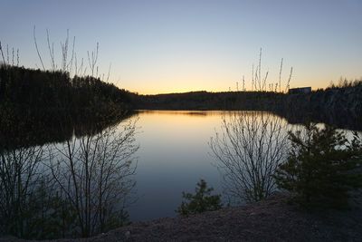 Scenic view of lake against sky during sunset