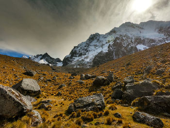 Scenic view of snowcapped mountains against sky