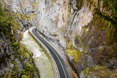 Aerial view of road in mountain canyon