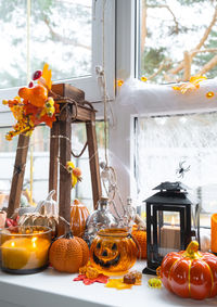 Close-up of christmas decorations on table