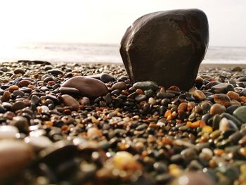 Close-up of stones on beach