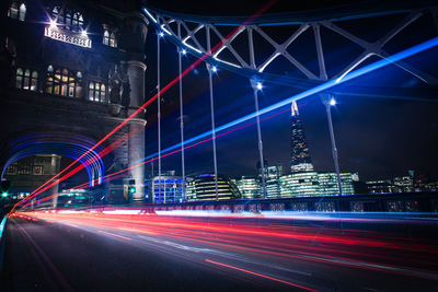 Light trails on tower bridge at night