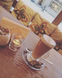 High angle view of drink on table