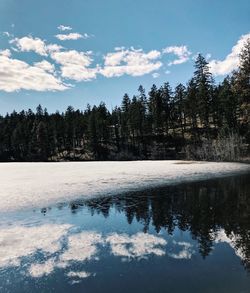 Scenic view of lake against sky during winter