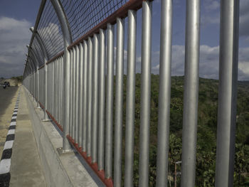 Close-up of railing by fence