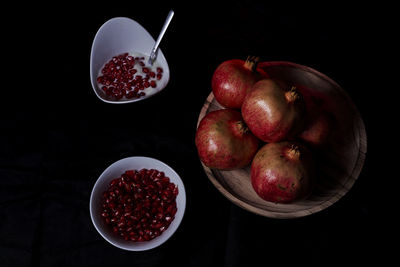 High angle view of fruits in bowl on table