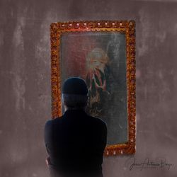 Rear view of man on wall