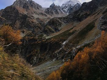 Scenic view of mountains against sky during autumn