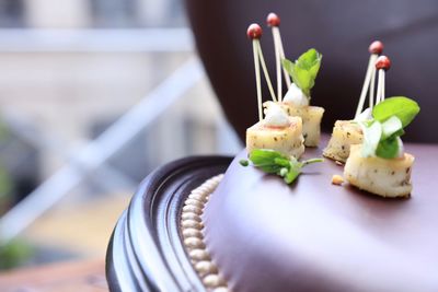 Close-up of dessert in plate on table