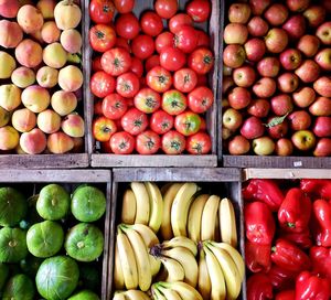 High angle view of fruits for sale at market stall
