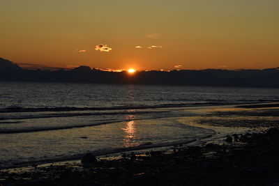 Scenic view of beach against sky during sunset