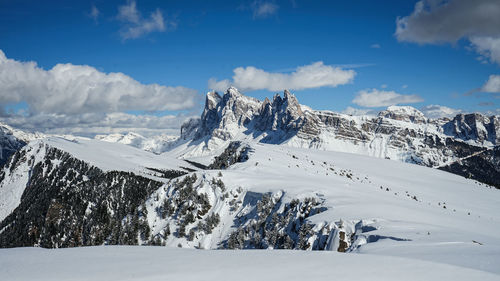 Scenic view of snowcapped mountains against sky