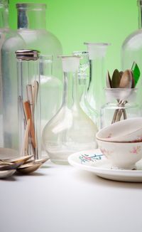 Close-up of glasses on table