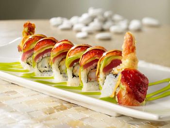 Close-up of sushi in plate