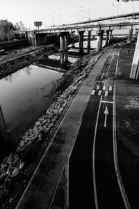 High angle view of bridge over canal in city