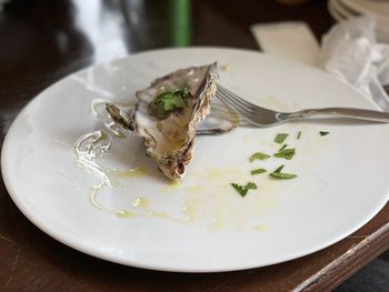 High angle view of food in plate on table