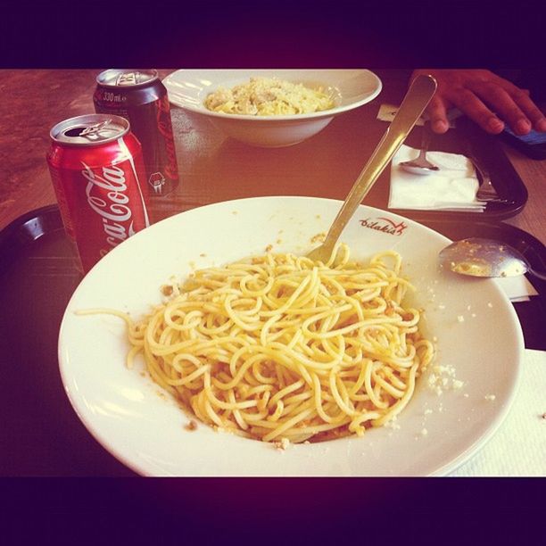 food and drink, food, indoors, freshness, ready-to-eat, plate, table, meal, still life, serving size, noodles, healthy eating, bowl, close-up, high angle view, fork, indulgence, pasta, served, spoon