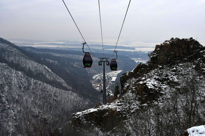 Overhead cable car against sky during winter