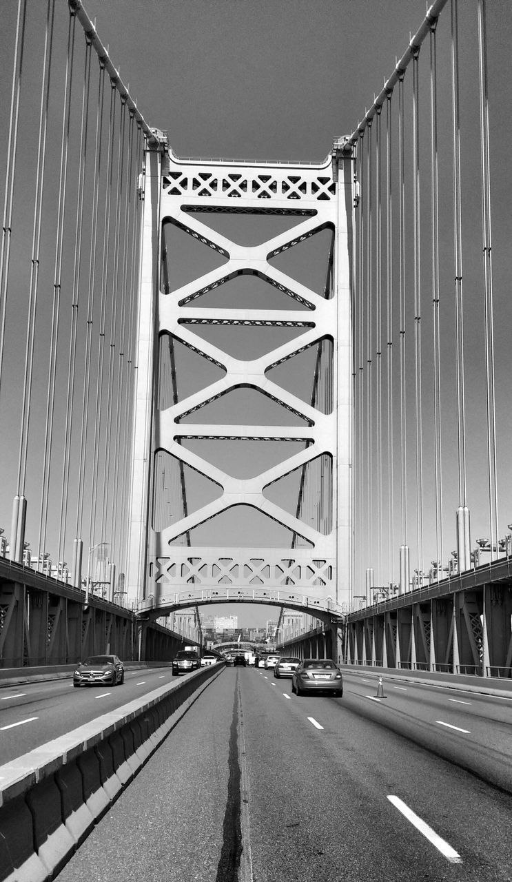 architecture, the way forward, transportation, built structure, diminishing perspective, vanishing point, road, connection, bridge - man made structure, road marking, city, building exterior, car, empty, engineering, long, sky, street, in a row, no people