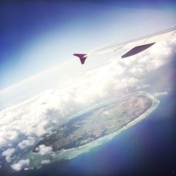 Aerial view of airplane wing