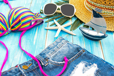 High angle view of sunglasses on table