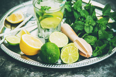 High angle view of food in plate on table