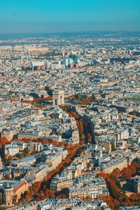 High angle shot of townscape against sky