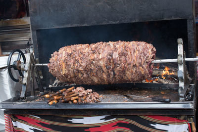 Close-up of meat on barbecue grill