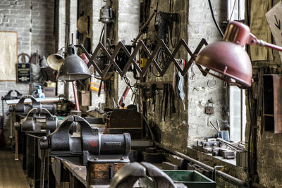 Close-up of old machine part in factory