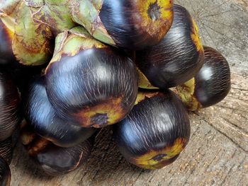 High angle view of eggs on table