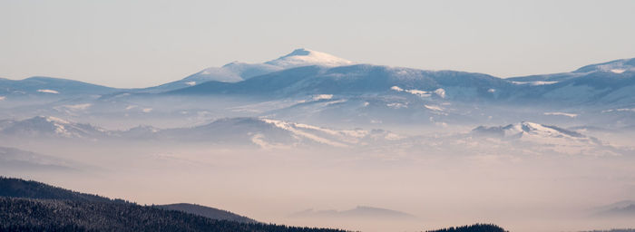 Scenic view of snowcapped mountains against sky