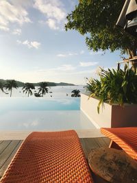 View of swimming pool in sea