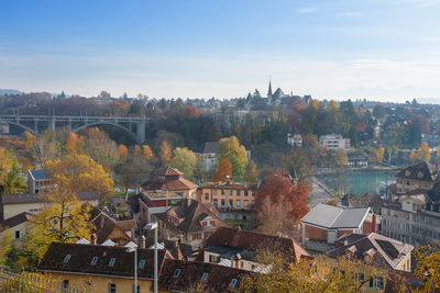 High angle view of townscape against sky