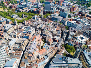 High angle view of city buildings