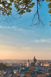 High angle view of buildings in city