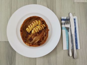 High angle view of breakfast served on table