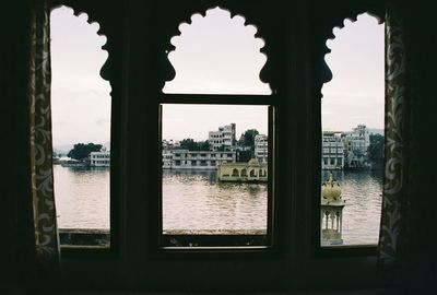 Buildings seen through window