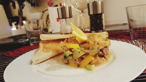 Close-up of food in plate on table